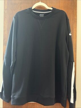 Asics Black Crewneck Sweatshirt with White Sleeve Stripe
